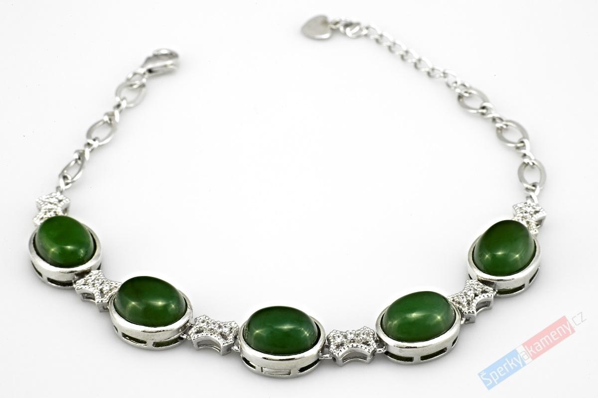 Originální stříbrný náramek (Ag 925/1000) s nefritem QA, oválky cca 12 mm (NE1210NS)