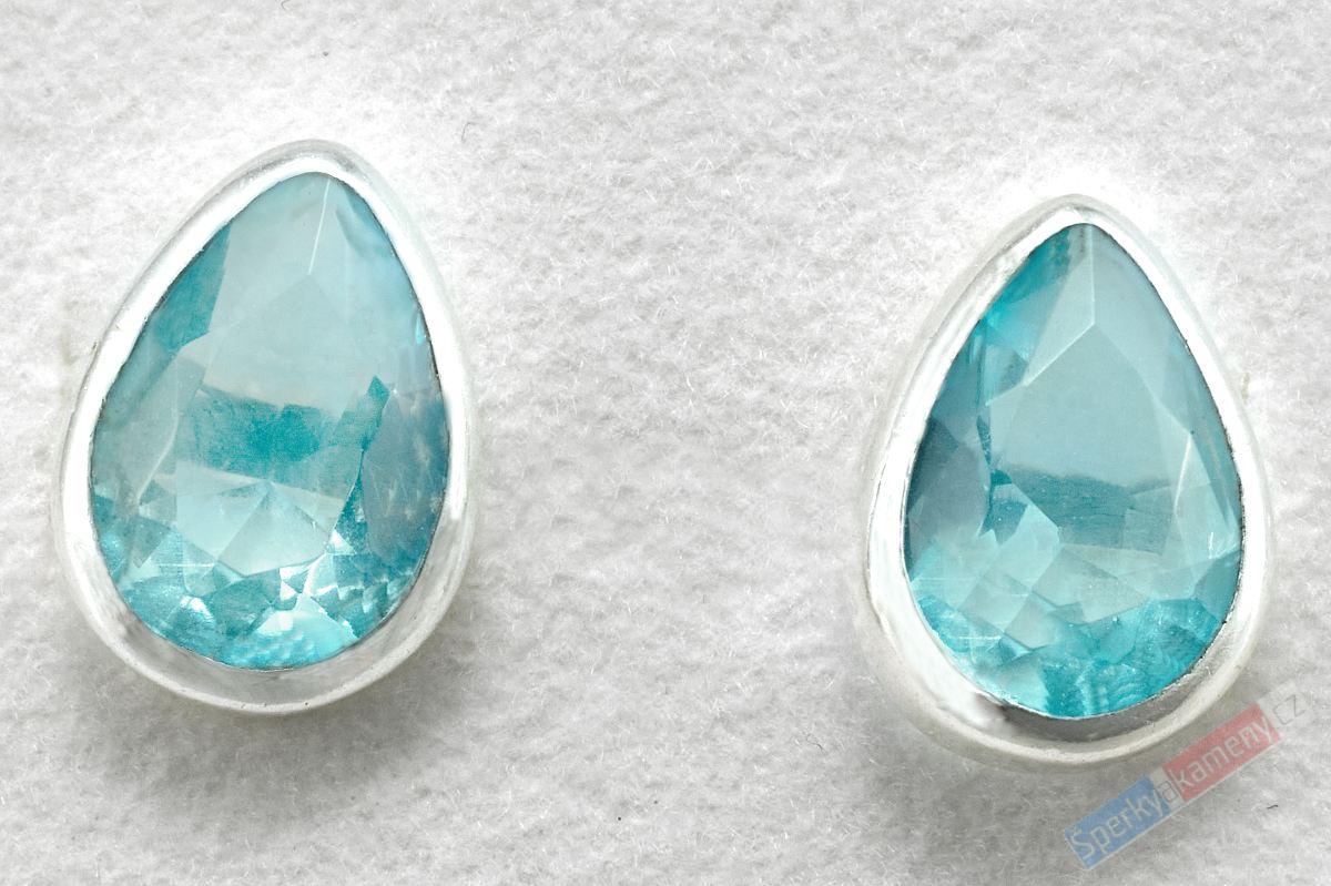 Stříbrné náušnice (Ag 925/1000) s modrým topazem QA, puzetky cca 11 x 8 mm (TP242U)