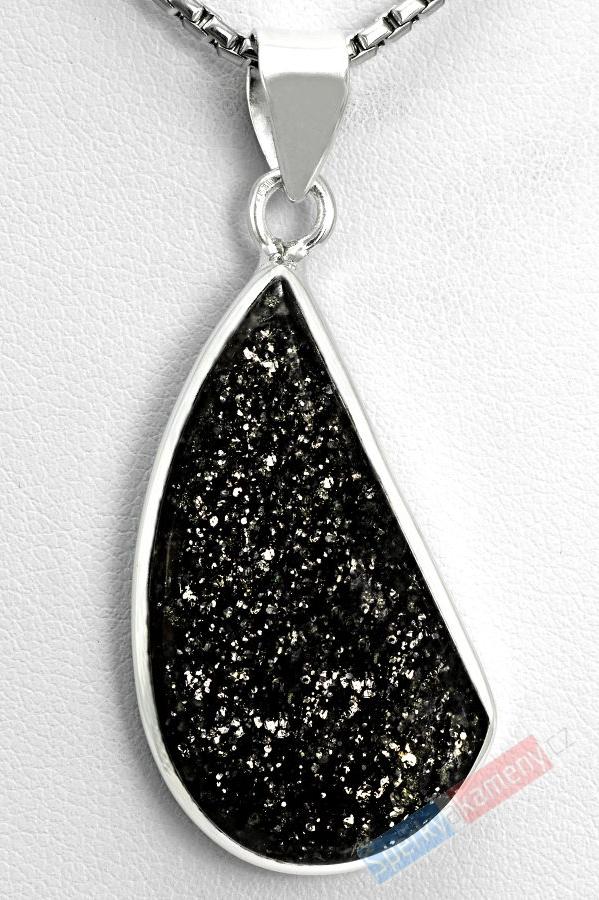 Stříbrný přívěšek (Ag 925/1000) s Black Sun Stone QA, cca 40 x 22 mm, RARITA (BSS9081P)