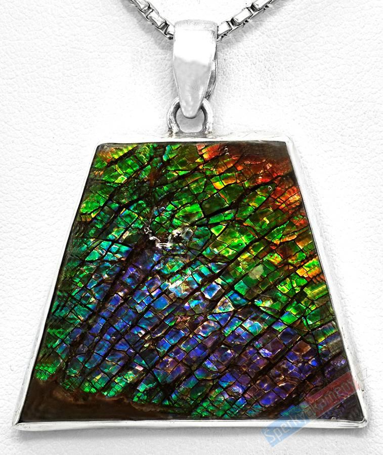 Stříbrný přívěšek (Ag 925/1000) s amolitem QAA, cca 30 x 36 mm, RARITA (ALM7261P)
