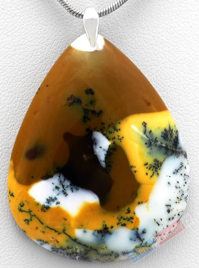 Přívěšek z mokka dendritického opálu QA, široká kapka cca 39 x 32 mm, rhodiované stříbro Ag 925/1000, RARITA (OD5960P)