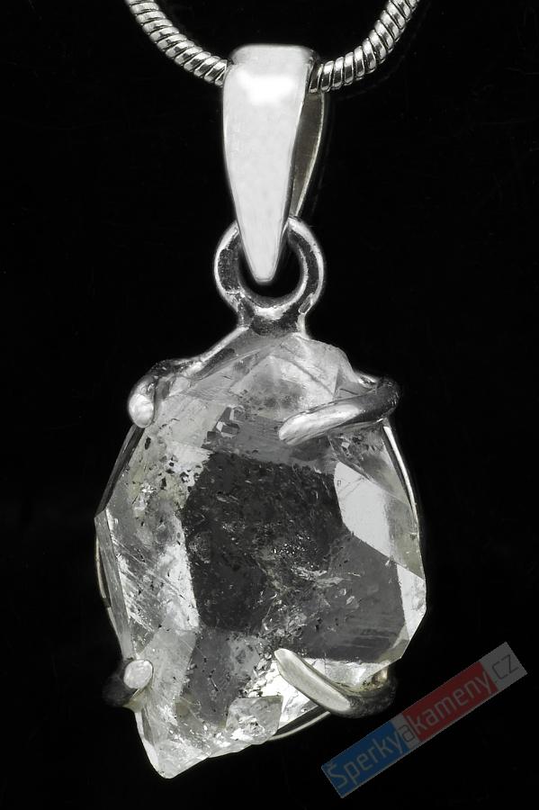 Stříbrný přívěšek (Ag 925/1000) s křišťálem Herkimer QA, cca 20 x 15 mm, RARITA (KRH3560P)