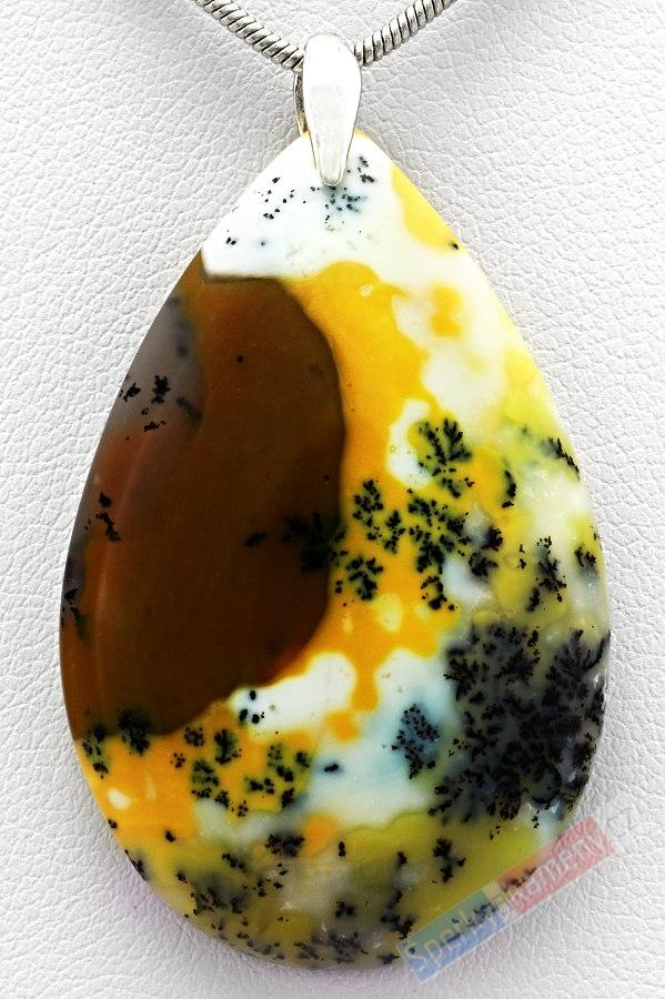 Přívěšek z mokka dendritického opálu QA, kapka cca 38 x 25 mm, rhodiované stříbro Ag 925/1000, RARITA (OD5961P)