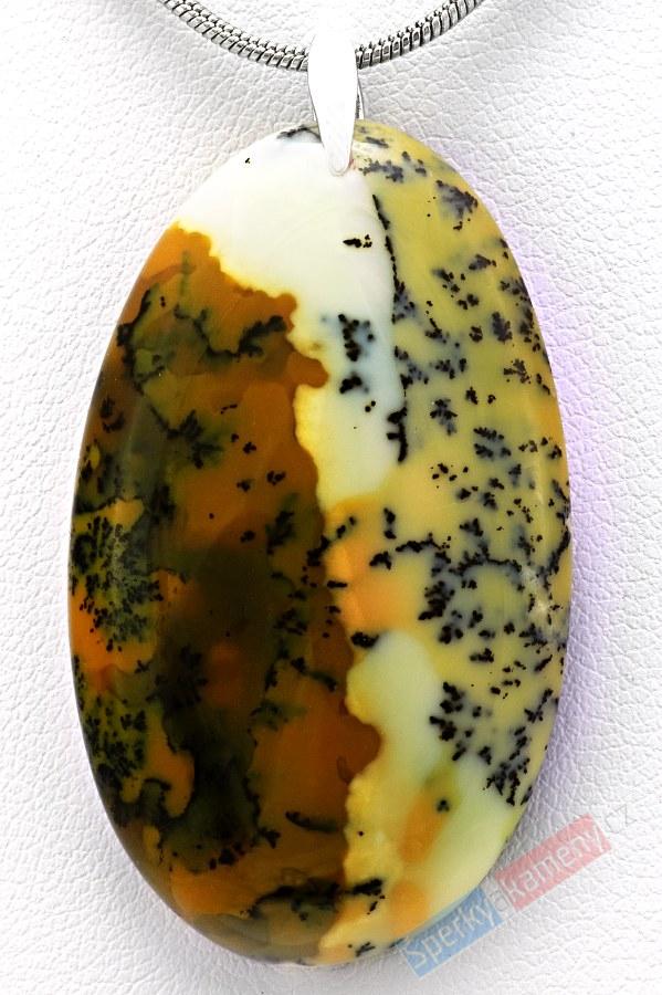 Přívěšek z mokka dendritického opálu QA, ovál cca 40 x 24 mm, rhodiované stříbro Ag 925/1000, RARITA (OD5962P)