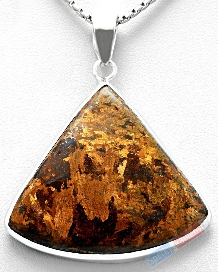 Stříbrný přívěšek (Ag 925/1000) s bronzitem QAA, cca 38 x 42 mm, RARITA (BZ1212P)