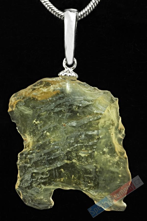 Unisex přívěšek z tektitu Libyan Desert Glass, cca 24 x 20 mm, stříbro Ag 925/1000, RARITA (LG3931P)