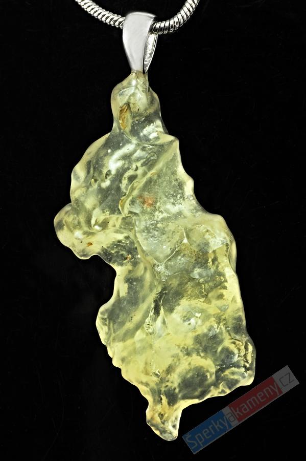 Unisex přívěšek z tektitu Libyan Desert Glass, cca 37 x 19 mm, stříbro Ag 925/1000, RARITA (LG6051P)