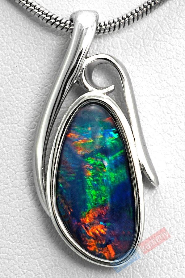 Stříbrný přívěšek (Ag 925/1000) s drahým opálem QAA, cca 17 x 12 mm, RARITA (ODR1285P)
