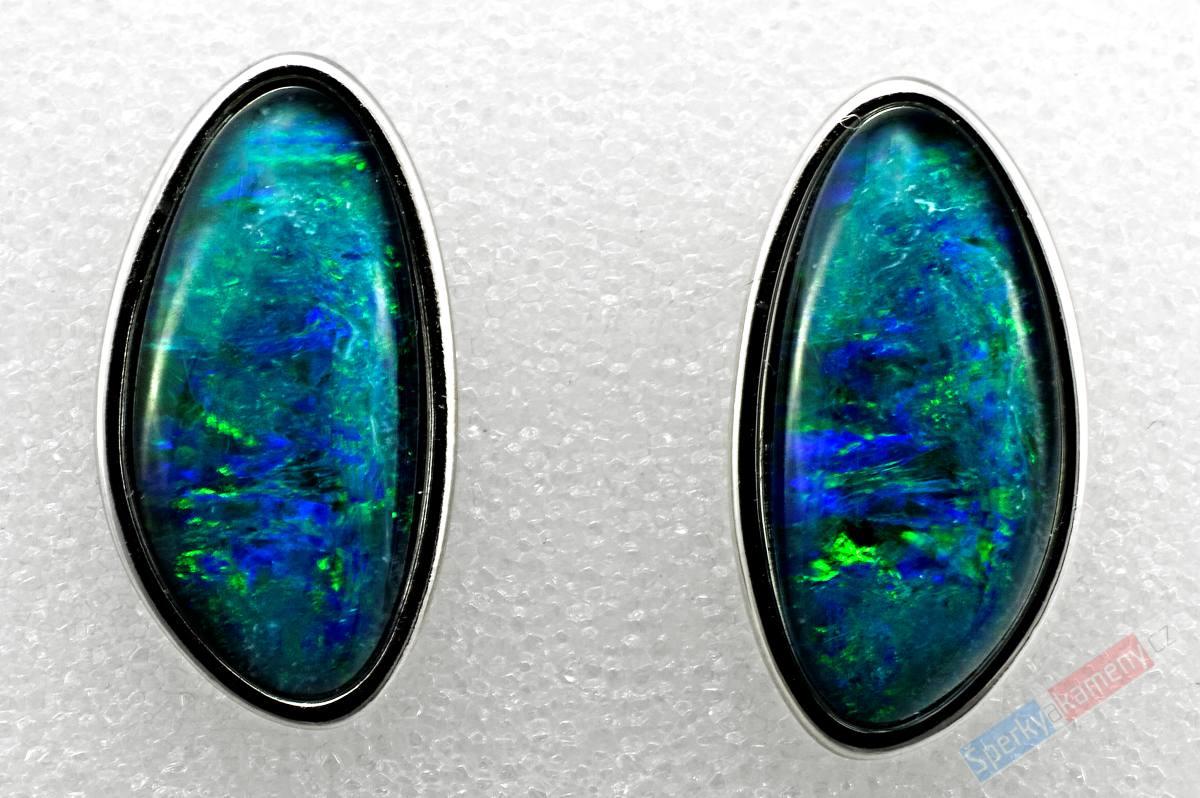 Stříbrné náušnice - puzetky (Ag 925/1000) s drahým opálem QA, cca 17 x 8 mm, RARITA (ODR1331U)