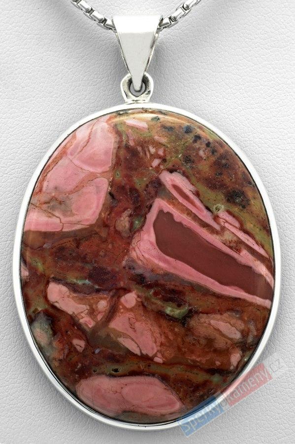Stříbrný přívěšek (Ag 925/1000) s andským opálem a jaspisem QA, ovál cca 47 x 38 mm, RARITA (OAN1332P)