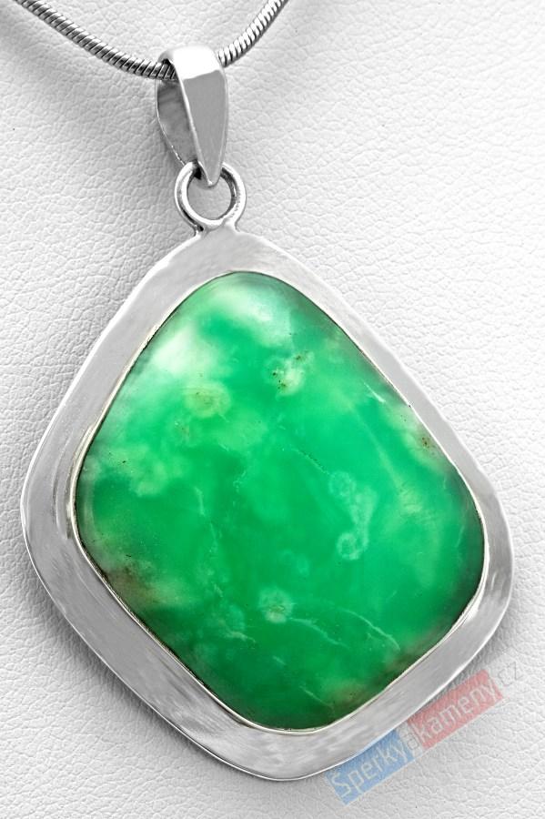 Stříbrný přívěšek (Ag 925/1000) s chryzoprasem QA, cca 38 x 33 mm, RARITA (CHR1210P)