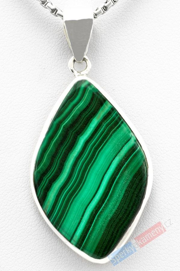 Stříbrný přívěšek (Ag 925/1000) s malachitem QA, cca 37 x 24 mm (MA6051P)