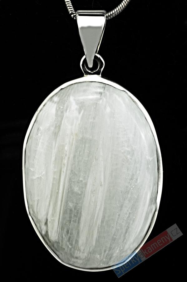 Stříbrný přívěšek (Ag 925/1000) se skolecitem QA, "andělská křídla", ovál cca 38 mm, RARITA (SC1028P)