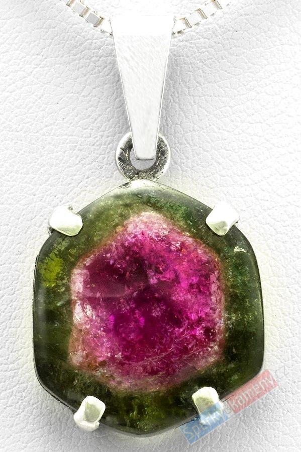 Stříbrný přívěšek (Ag 925/1000) s melounovým turmalínem QAA, cca 19 x 18 mm (TM3207P)