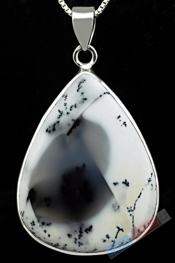 Stříbrný přívěšek (Ag 925/1000) s merlinitem QA, kapka cca 43 x 33 mm, RARITA (OD9081P)
