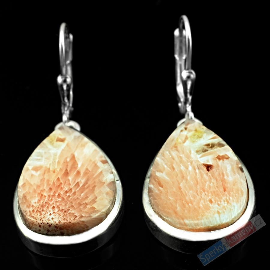Stříbrné náušnice (Ag 925/1000) se skolecitem QAA, kapky cca 24 x 16 mm "andělská křídla", RARITA (SC9082U)