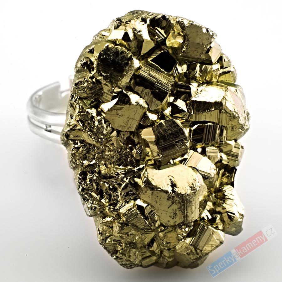 Prsten z pyritu QA, vel. kamene cca 26 x 18 mm (PY176R)