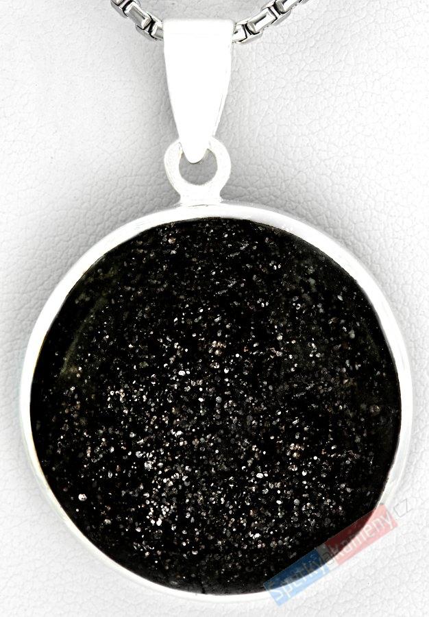 Stříbrný přívěšek (Ag 925/1000) s Black Sun Stone QA, prům. cca 30 mm, RARITA (BSS1213P)