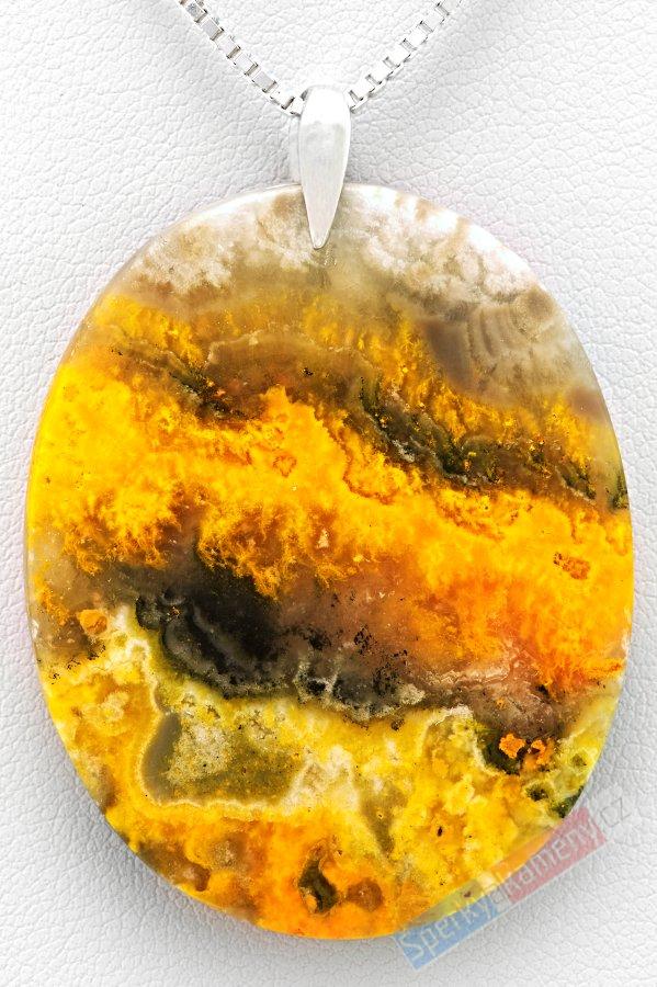 Přívěšek (stříbro Ag 925/1000) z bumblebee jaspisu QAA, velký ovál cca 42 x 33 mm, nádherné probarvení, RARITA (JSB8472P)