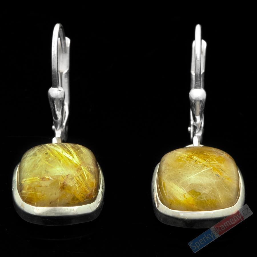 Stříbrné náušnice (Ag 925/1000) se sagenitem QA, cca 11 x 11 mm, RARITA (KRS4540U)