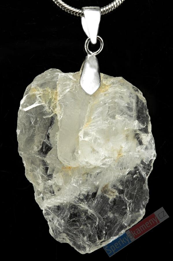 Unisex přívěšek (rhodiované stříbro Ag 925/1000) z petalitu QA, krystal cca 30 x 22 mm, RARITA (PL2431P)