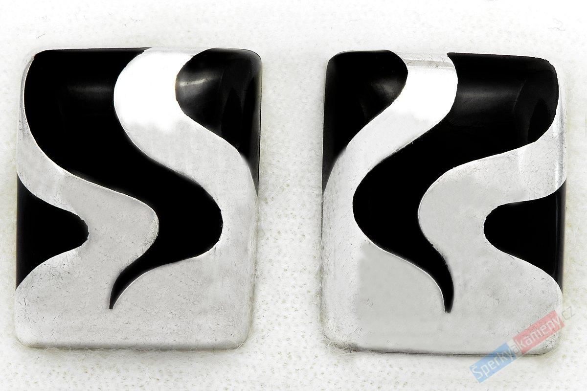 Designové stříbrné náušnice (Ag 925/1000) s mexickým onyxem, klipsy cca 22 x 17 mm (DON4242U)