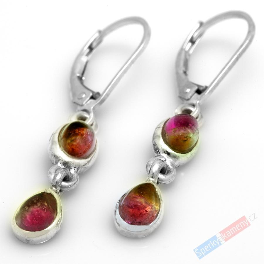 Stříbrné náušnice (Ag 925/1000) s melounovým turmalínem QA, cca 18 mm (TM4541U)