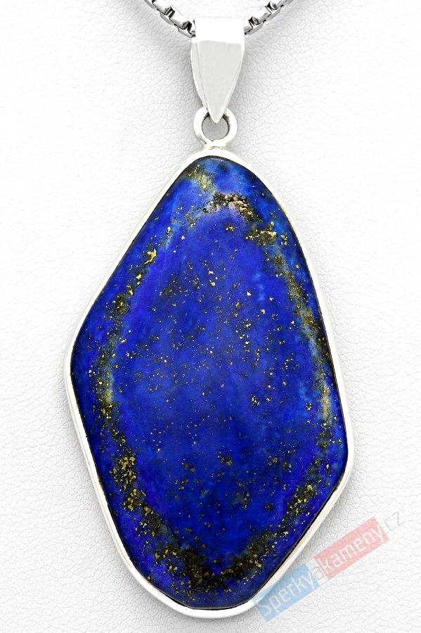 Velký stříbrný přívěšek (Ag 925/1000) s lapisem lazuli QAA, cca 51 x 30 mm (LL8410P)