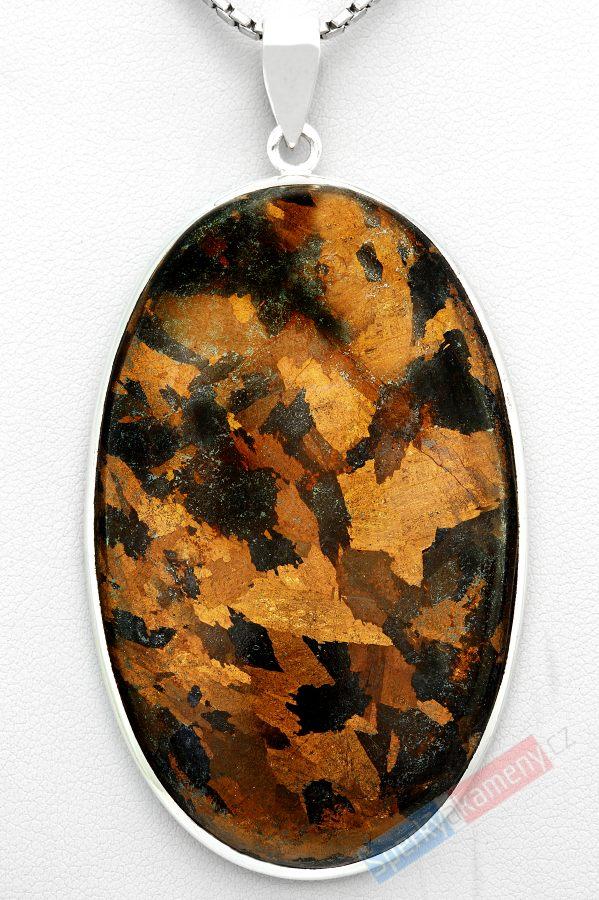 Velký stříbrný přívěšek (Ag 925/1000) s bronzitem QAA, ovál cca 61 mm, RARITA (BZ1815P)