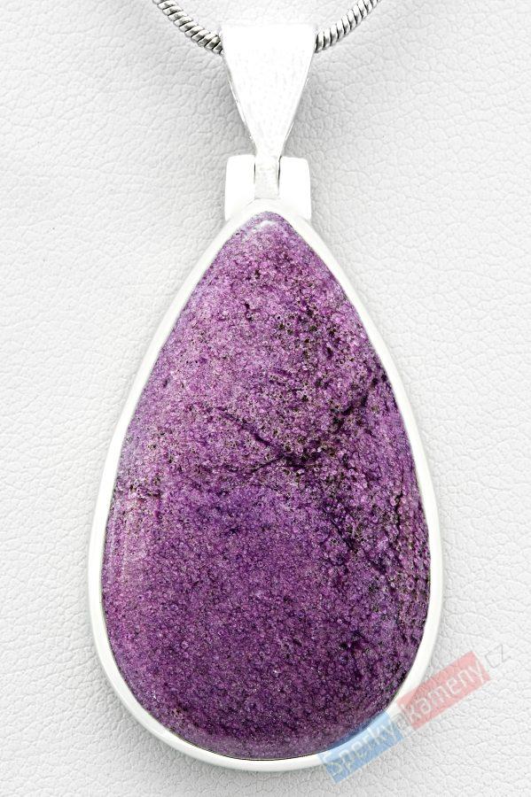Stříbrný přívěšek (Ag 925/1000) s purpuritem QA, kapka cca 37 mm, RARITA (PU1028P)
