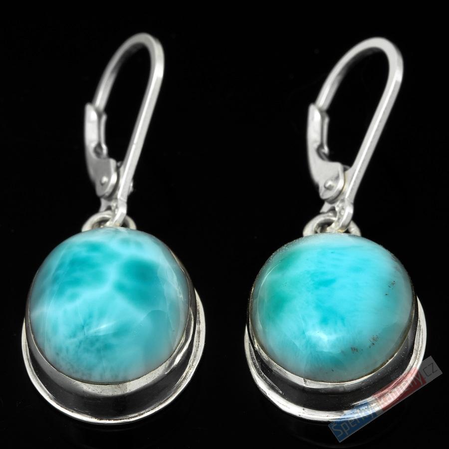 Stříbrné náušnice (Ag 925/1000) s larimarem QA, větší ovály cca 16 x 13 mm (LR1440U)