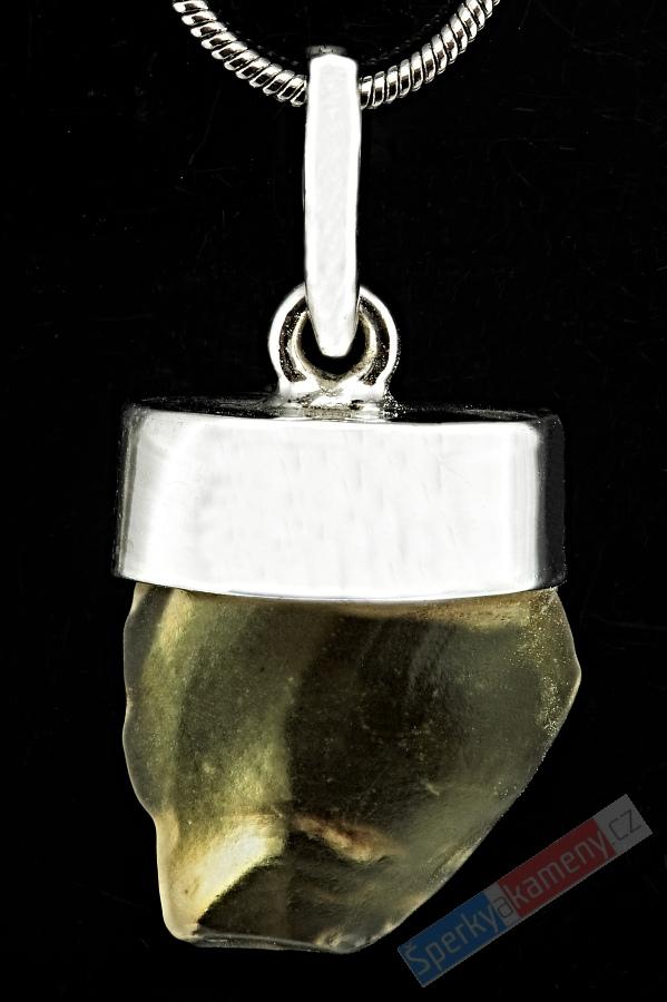 Unisex přívěšek z tektitu Libyan Desert Glass QAA, stříbro Ag 925/1000, cca 20 x 16 mm, RARITA (LG3920P)