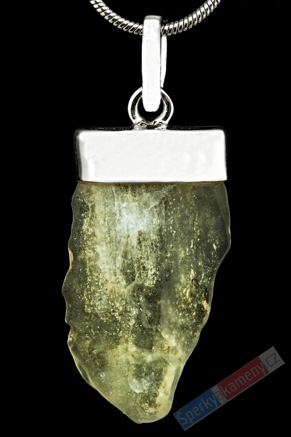 Unisex přívěšek z tektitu Libyan Desert Glass QAA, stříbro Ag 925/1000, cca 29 x 16 mm, RARITA (LG3921P)