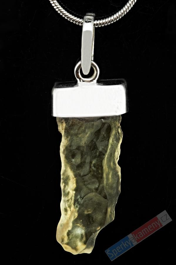 Unisex přívěšek z tektitu Libyan Desert Glass QAA, stříbro Ag 925/1000, cca 30 x 11 mm, RARITA (LG3160P)