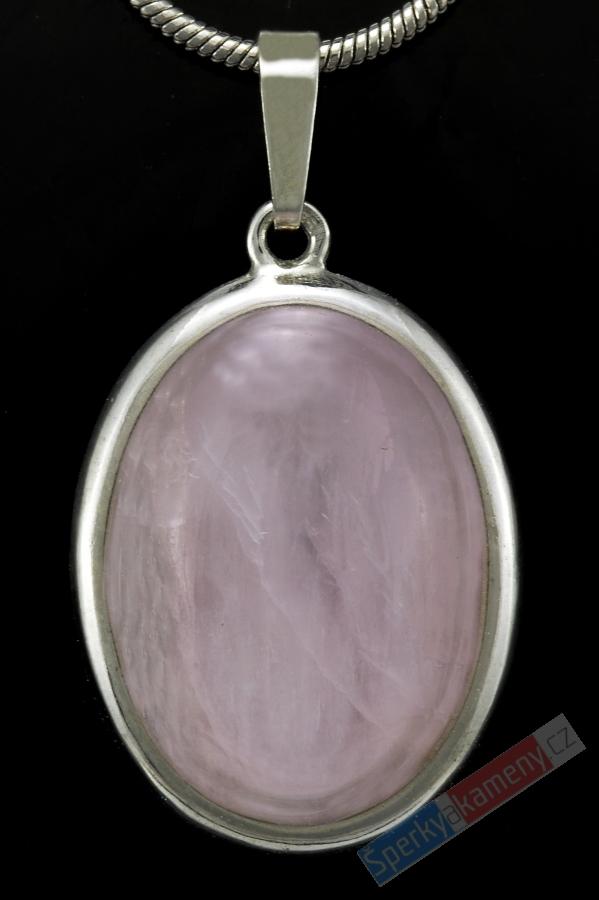 Stříbrný přívěsek (Ag 925/1000) s kunzitem, ovál cca 22 mm, RARITA (KT3030P)