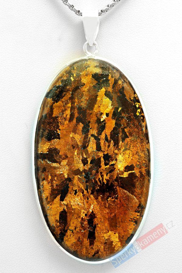 Stříbrný přívěšek (Ag 925/1000) s bronzitem QAA, velký ovál cca 63 mm, RARITA (BZ1817P)