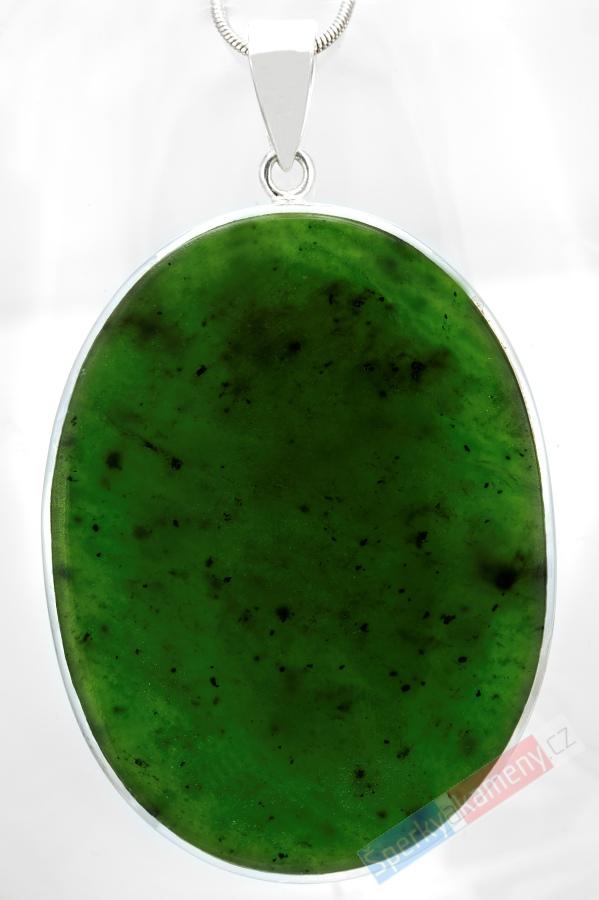 Velký stříbrný přívěšek (Ag 925/1000) s nefirtem QA, ovál cca 58 x 44 mm (NE1210P)