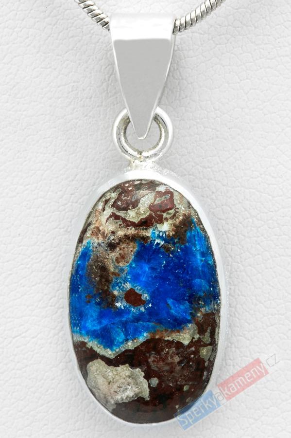 Stříbrný přívěsek (Ag 925/1000) s cavansitem QAA, ovál cca 19 x 13 mm, RARITA, "nádherná cavansitová růže" (CV6501P)