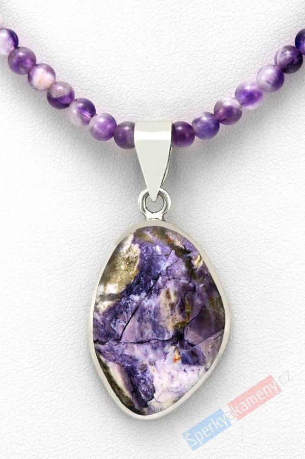Originální náhrdelník z ametystu s přívěškem z Tiffany Stone QA, stříbro Ag 925/1000, RARITA (TFA1355S)