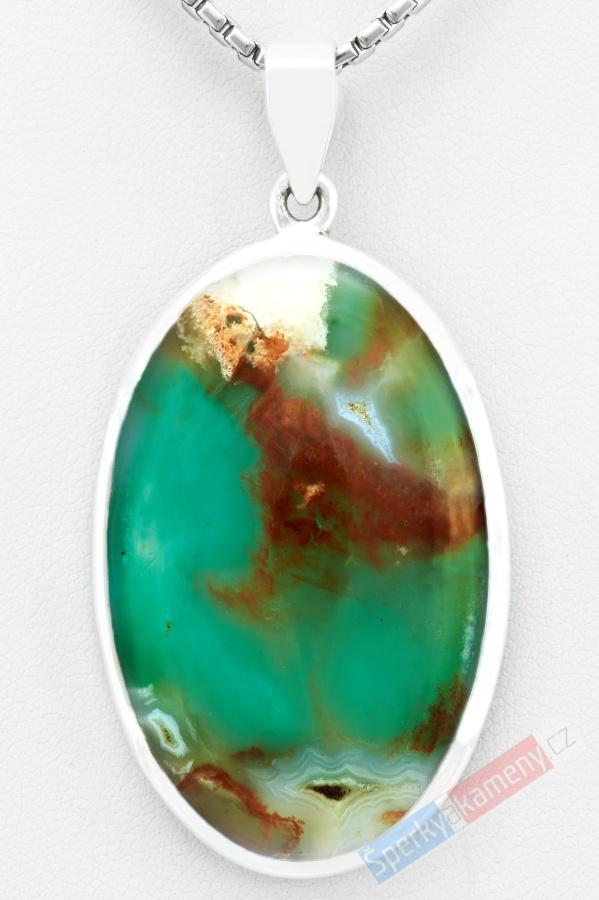 Stříbrný přívěšek (Ag 925/1000) s Gem Silica QA, ovál cca 43 mm, RARITA (GS2423P)