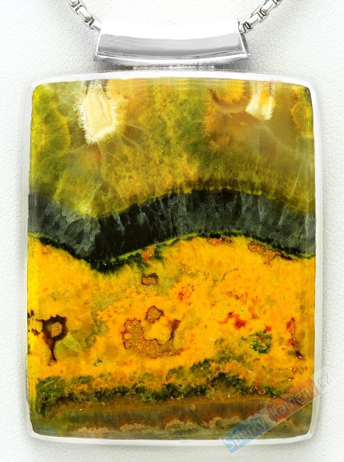 Stříbrný přívěsek (Ag 925/1000) s bumblebee jaspisem QA, cca 48 x 38 mm, nádherné probarvení, RARITA (JSB1392P)