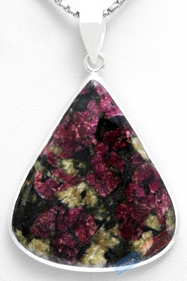 Stříbrný přívěsek (Ag 925/1000) s eudialitem QA, kapka cca 44 x 38 mm, RARITA (ED1029P)
