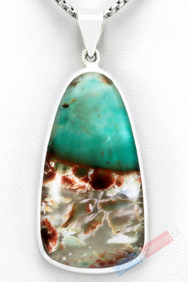 Stříbrný přívěsek (Ag 925/1000) s Gem Silica QA, kapka cca 47 mm, RARITA (GS2425P)