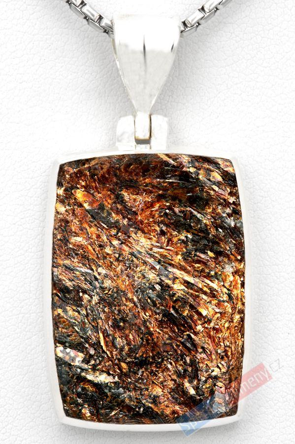 Unisex stříbrný přívěsek (Ag 925/1000) s astrofylitem QAA, cca 31 x 23 mm, RARITA (ASF1817P)