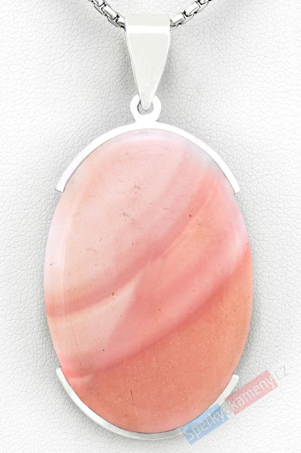 Stříbrný přívěsek (Ag 925/1000) s andským opálem QAA, ovál cca 42 x 28 mm, nádherná světle růžová barva, RARITA (OA1634P)