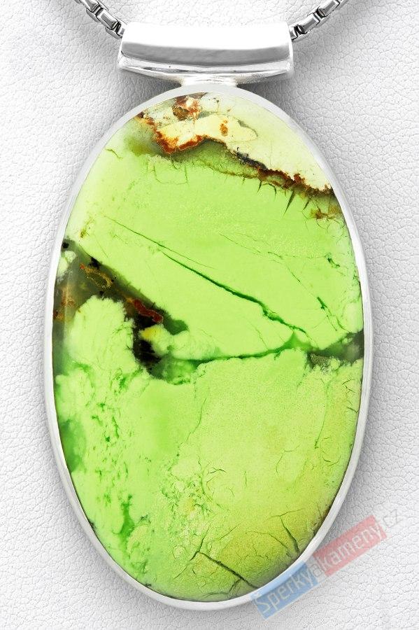 Velký stříbrný přívěsek (Ag 925/1000) s lemon chryzoprasem QA, ovál cca 52 x 32 mm, RARITA (CHRL1214P)
