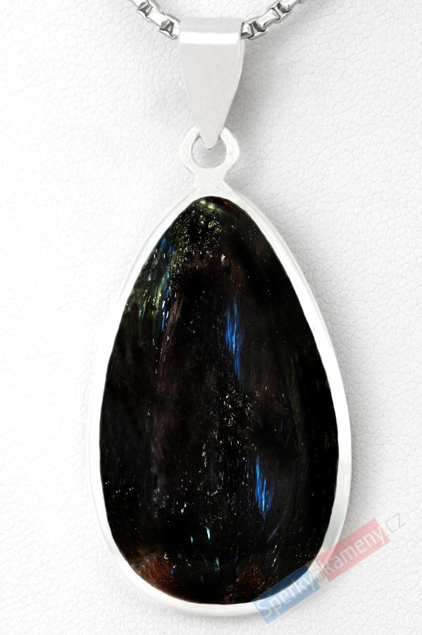 Stříbrný přívěsek (Ag 925/1000) s nummitem QA, kapka cca 37 x 22 mm, RARITA (NT6056P)