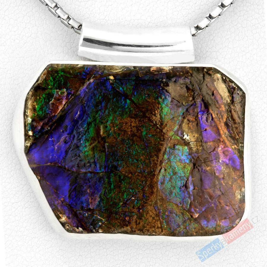 Unisex stříbrný přívěsek (Ag 925/1000) s amolitem QA, cca 27 x 36 mm, RARITA (ALM3025P)