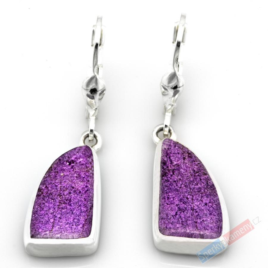 Stříbrné náušnice (Ag 925/1000) s purpuritem QA, cca 17 x 10 mm, RARITA (PU9083U)