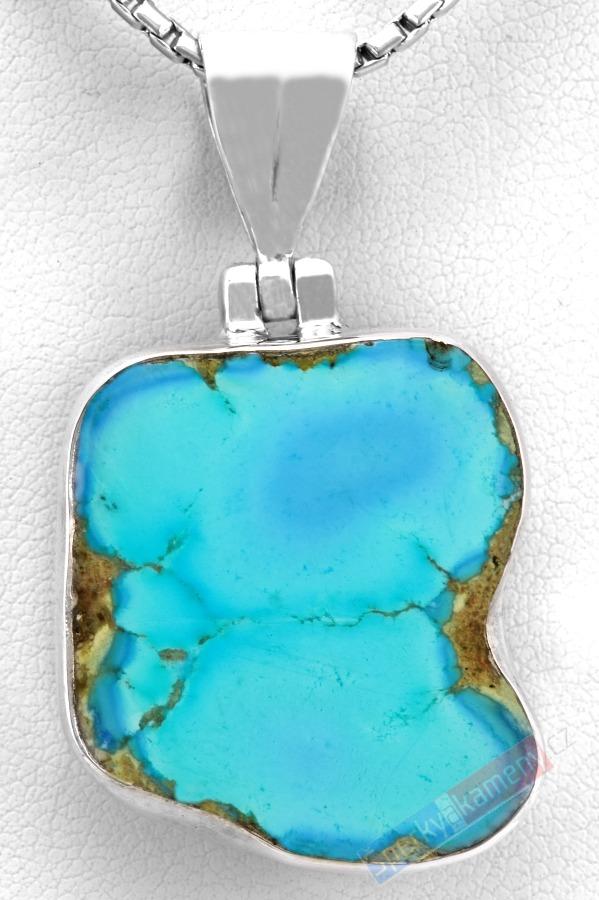 Stříbrný přívěšek (Ag 925/1000) s kazachstánským tyrkysem "baby blue" QAA, cca 27 x 24 mm, RARITA (TYS2722P)